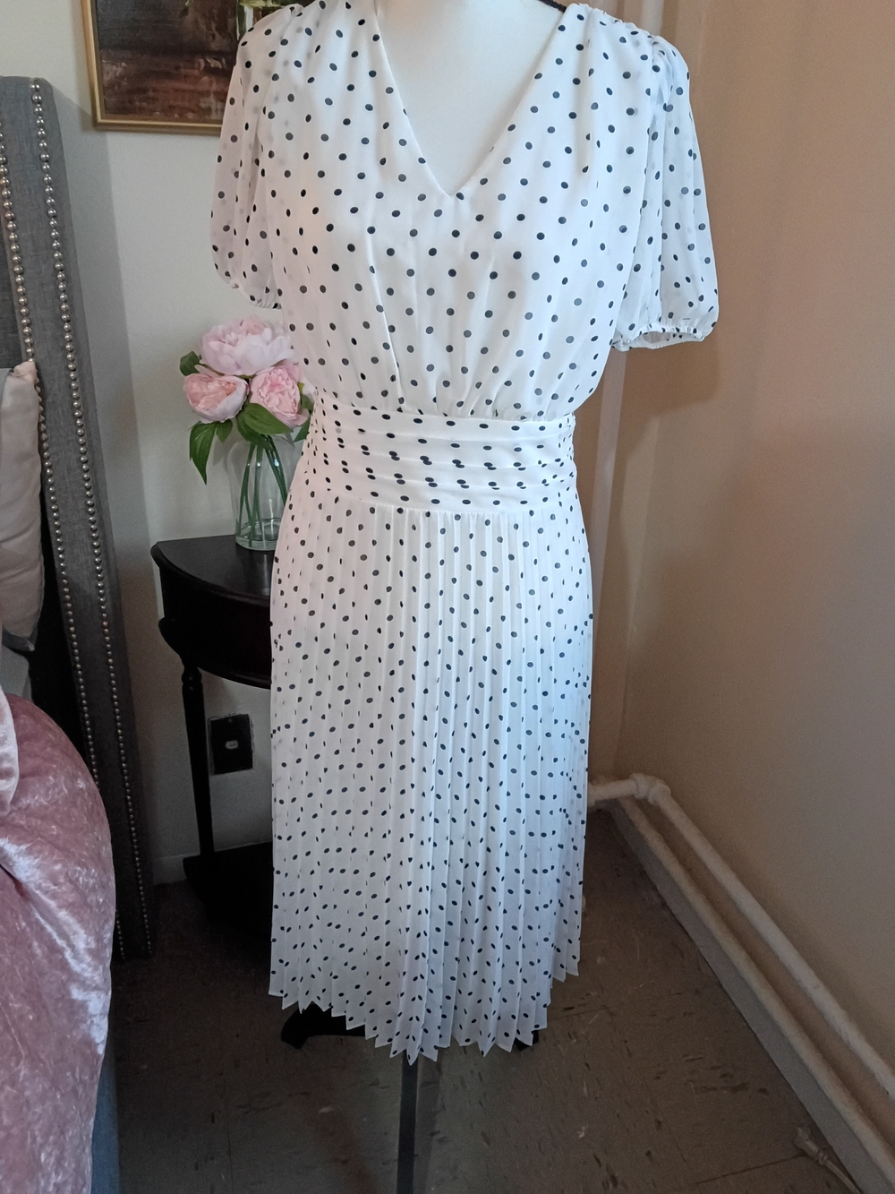 Karl Lagerfeld White Midi Dress with Black Polka Dots